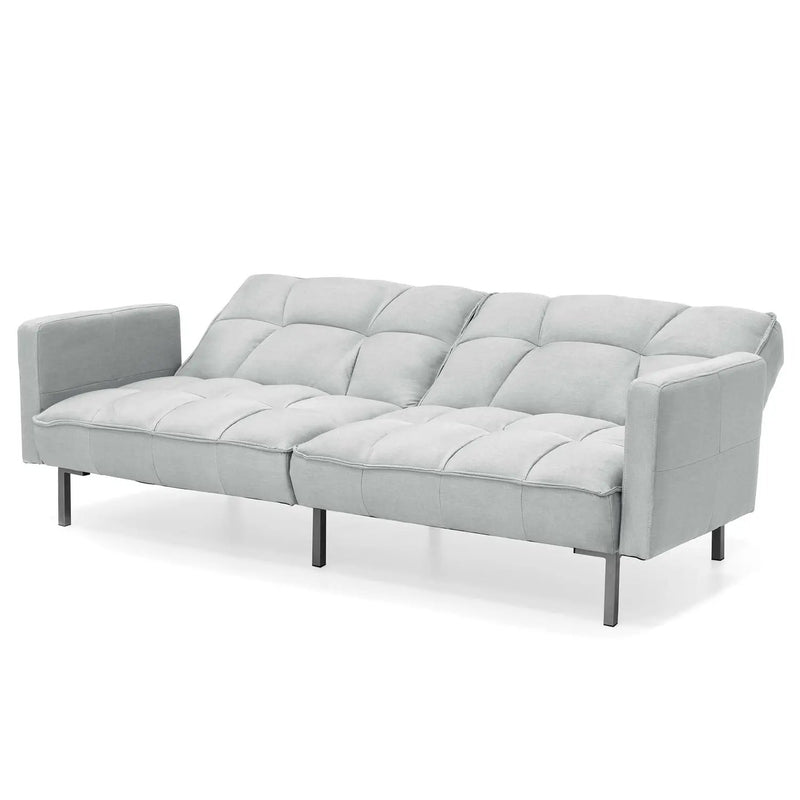Plush Gray Split-Back Design Convertible Linen Tufted Futon w/ 2 Pillows by HomePacific