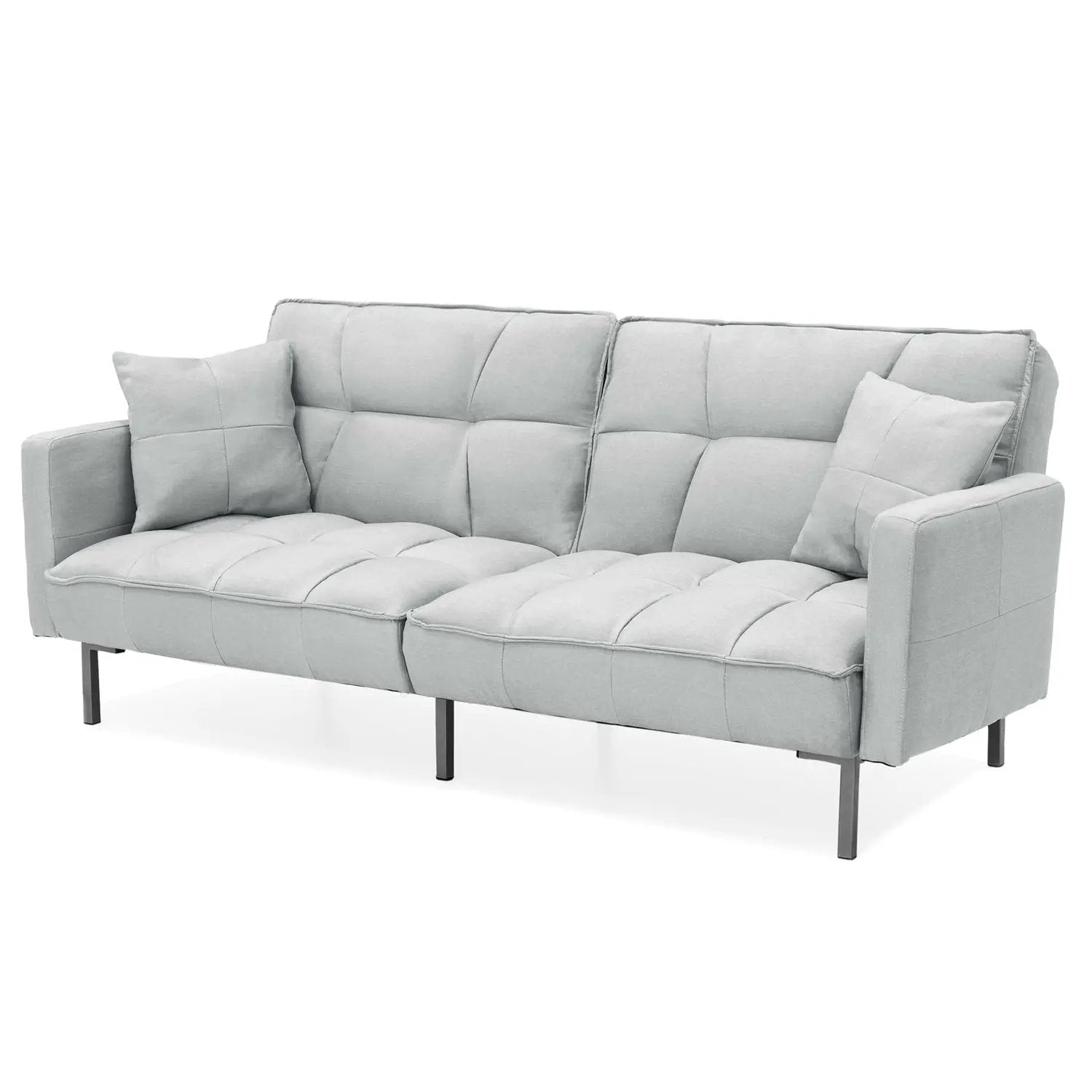 Plush Gray Split-Back Design Convertible Linen Tufted Futon w/ 2 Pillows by HomePacific