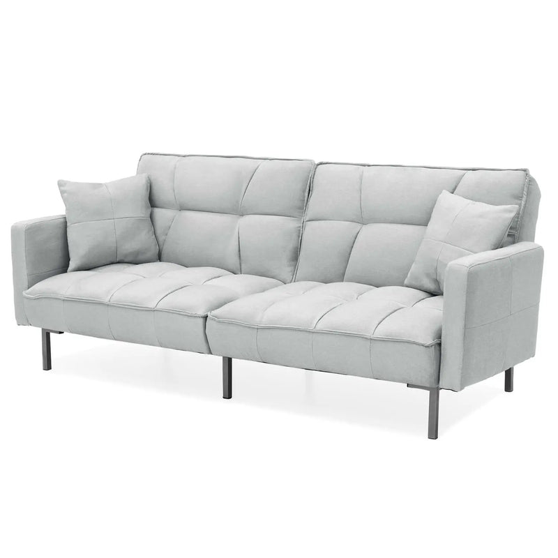 Plush Gray Split-Back Design Convertible Linen Tufted Futon w/ 2 Pillows by HomePacific