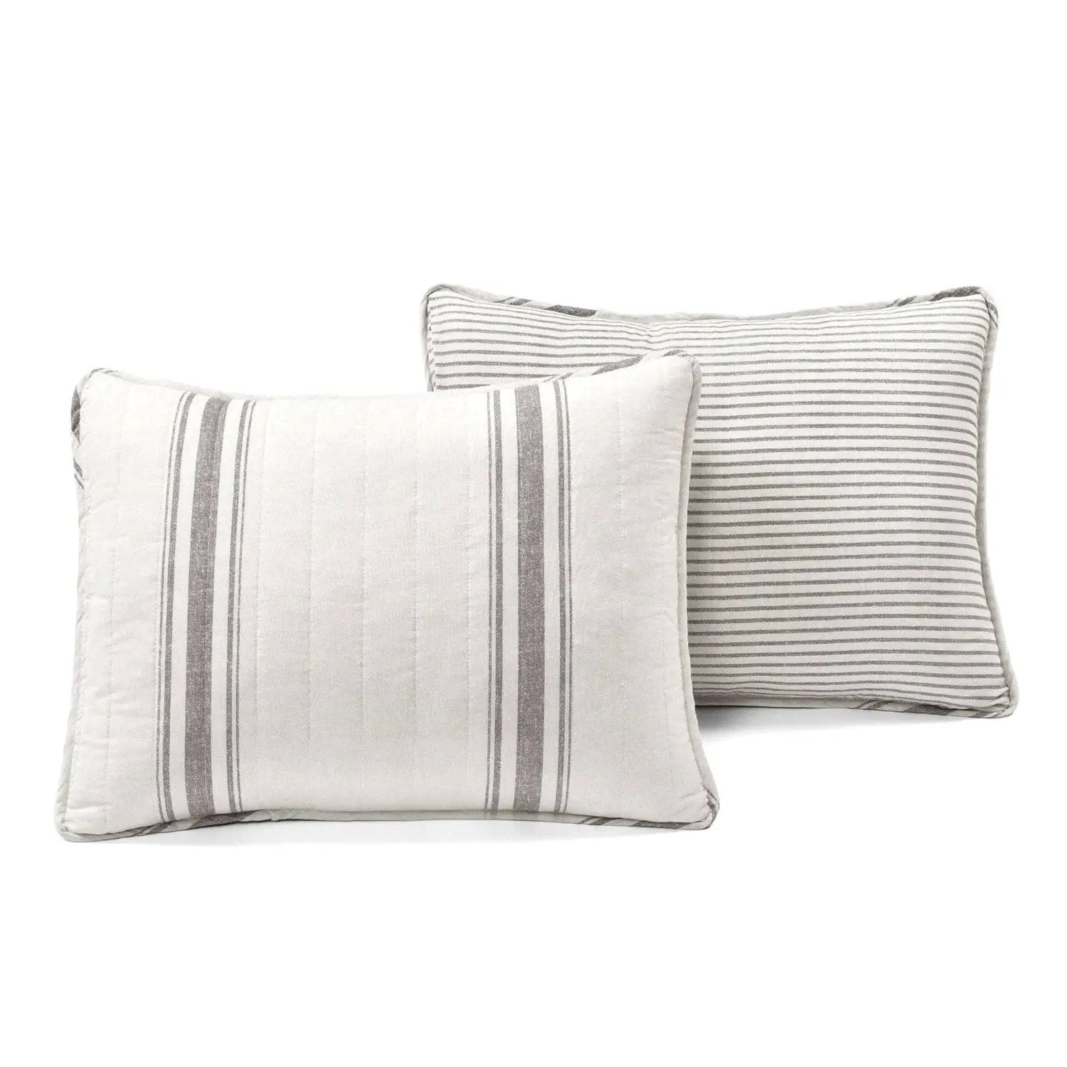 Full / Queen Grey Off-White 3 Piece Stripe Reversible Cotton Quilt Set by HomePacific
