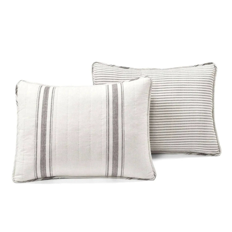 Full / Queen Grey Off-White 3 Piece Stripe Reversible Cotton Quilt Set by HomePacific