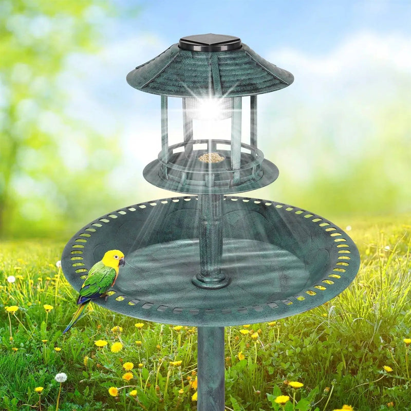 Outdoor Garden Birdbath in Green Copper Patina Finish with Solar Light by HomePacific