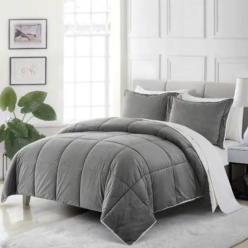 King Plush Microfiber Reversible Comforter Set in Grey by HomePacific