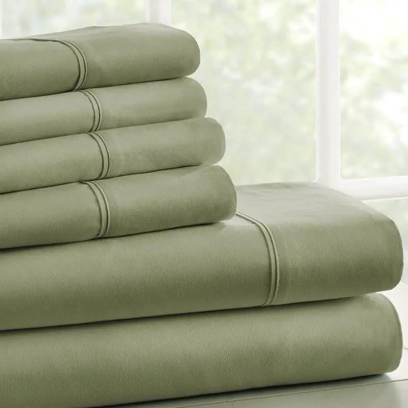 King Size Sage 6 PCS Soft Wrinkle Resistant Microfiber Polyester Sheet Set by HomePacific