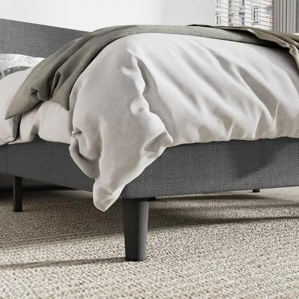 King Size Upholstered Linen Blend Headboard Wingback Platform Bed in Grey by HomePacific