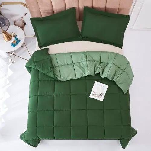 King/Cal King Traditional Microfiber Reversible 3 Piece Comforter Set in Green by HomePacific