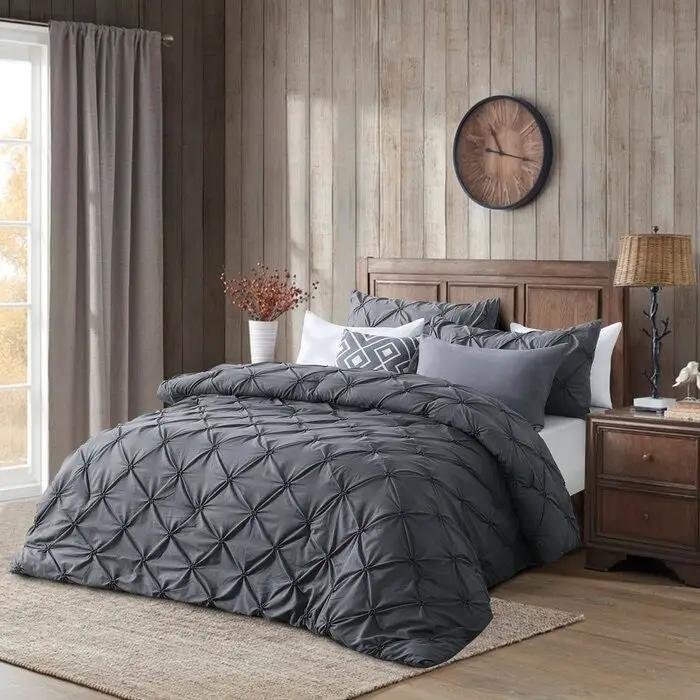King Size All Season Pleated Hypoallergenic Microfiber Reversible 3 Piece Comforter Set in Gray by HomePacific
