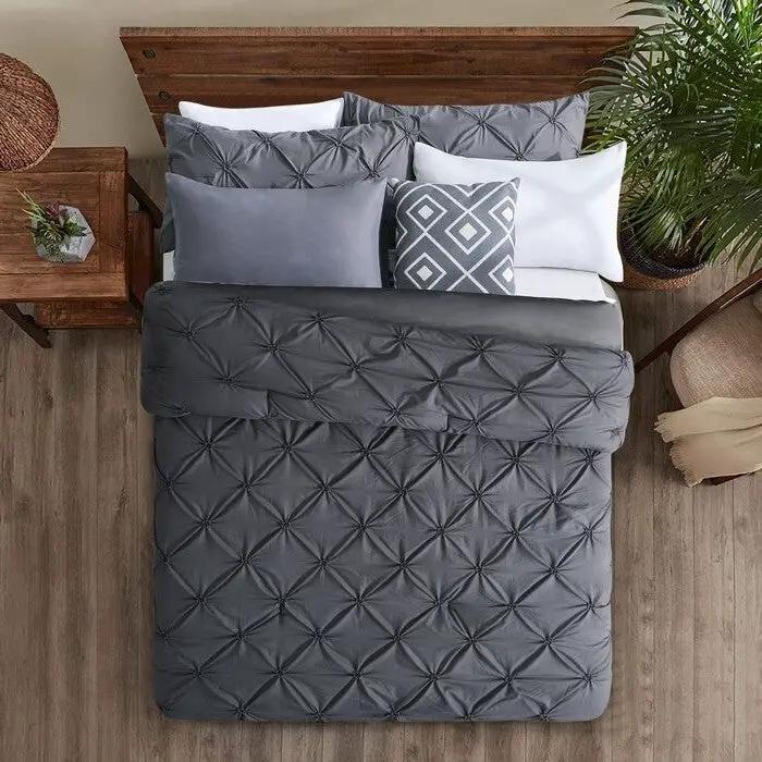 King Size All Season Pleated Hypoallergenic Microfiber Reversible 3 Piece Comforter Set in Gray by HomePacific