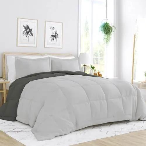 King/Cal King 3-Piece Microfiber Reversible Comforter Set in Grey / Light Grey by HomePacific