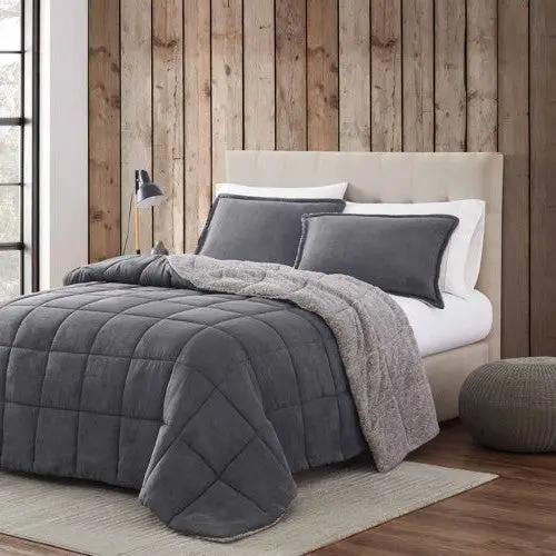 King Plush Sherpa Reversible Micro Suede Comforter Set in Gray by HomePacific