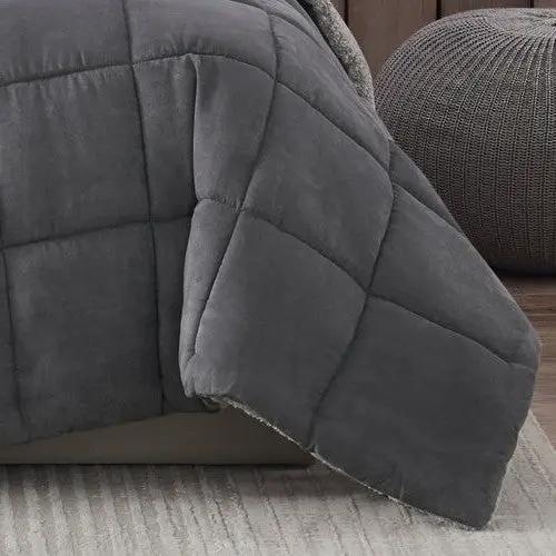 King Plush Sherpa Reversible Micro Suede Comforter Set in Gray by HomePacific