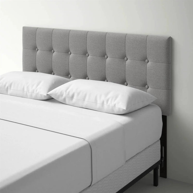 King size Mid-Century Style Button-Tufted Headboard in Grey Upholstered Fabric by HomePacific