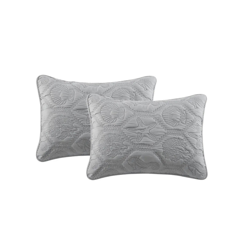 King Coastal Beach Embossed Starfish Seashell Seahorse Grey 3-Piece Quilt Set by HomePacific