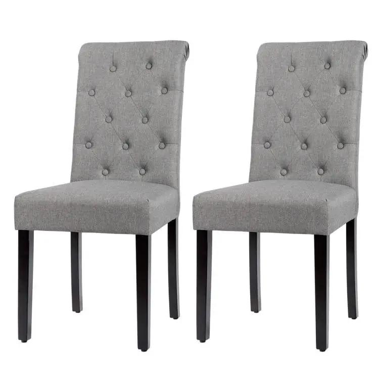 Set of 2 Grey Linen Button Tufted Dining Chair with Wood Legs by HomePacific