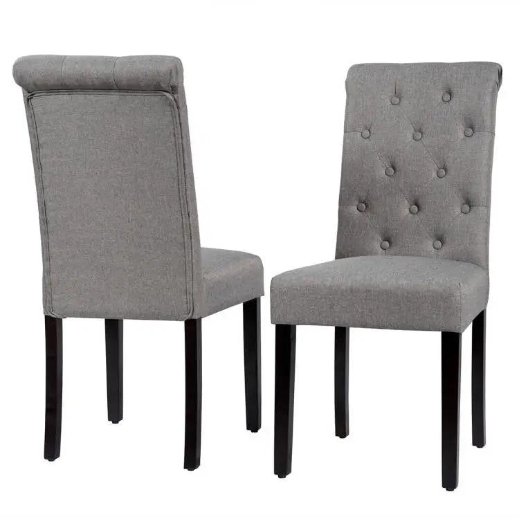 Set of 2 Grey Linen Button Tufted Dining Chair with Wood Legs by HomePacific