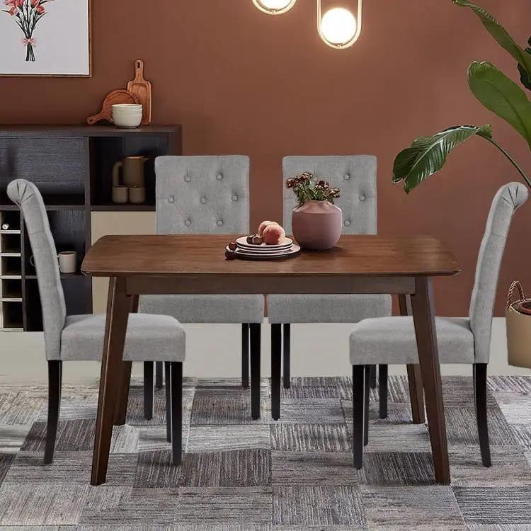 Set of 2 Grey Linen Button Tufted Dining Chair with Wood Legs by HomePacific