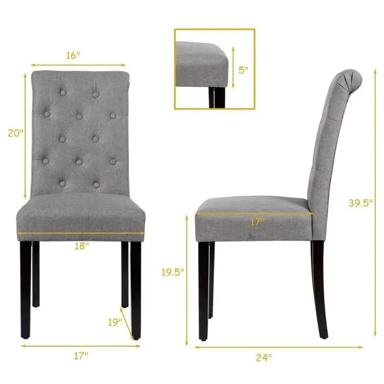 Set of 2 Grey Linen Button Tufted Dining Chair with Wood Legs by HomePacific