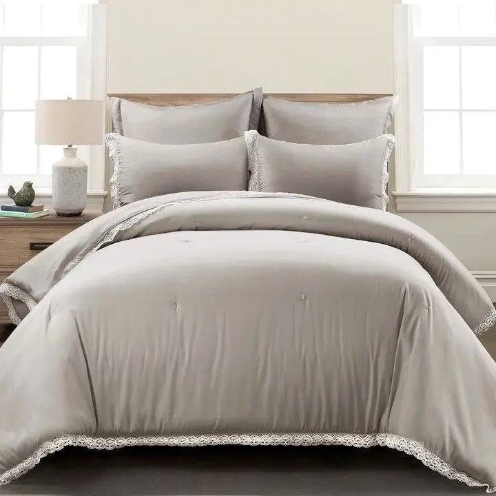 King French Country Grey 5-Piece Lightweight Comforter Set with Lace Trim by HomePacific