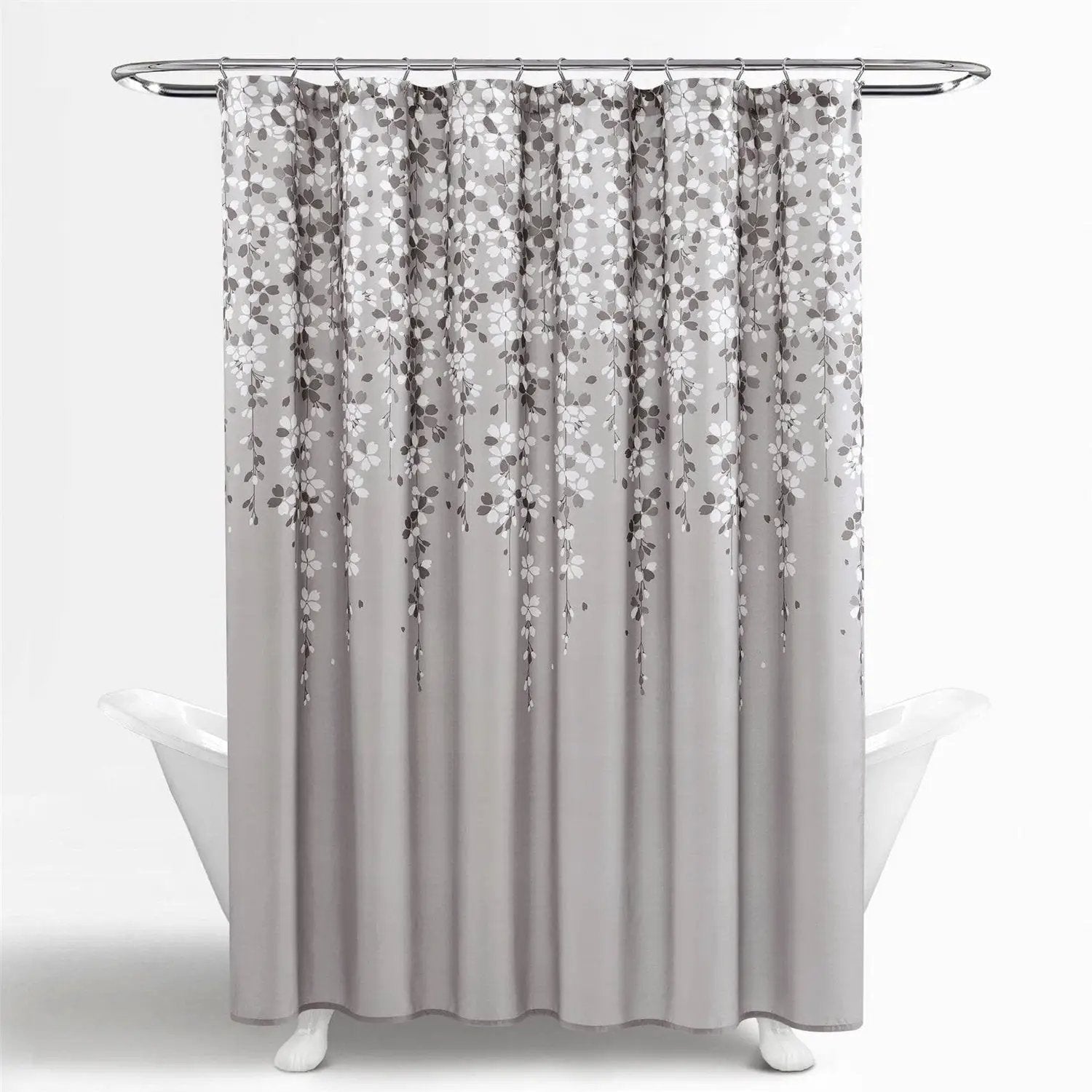 72-inch Grey White Floral Vines and Flowers Shower Curtain by HomePacific