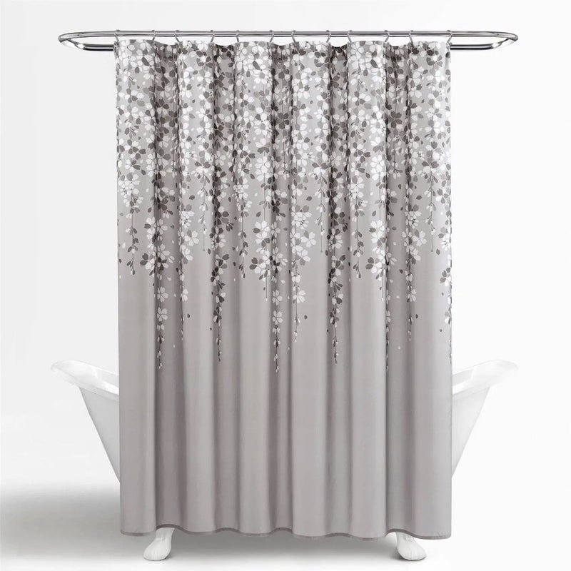 72-inch Grey White Floral Vines and Flowers Shower Curtain by HomePacific