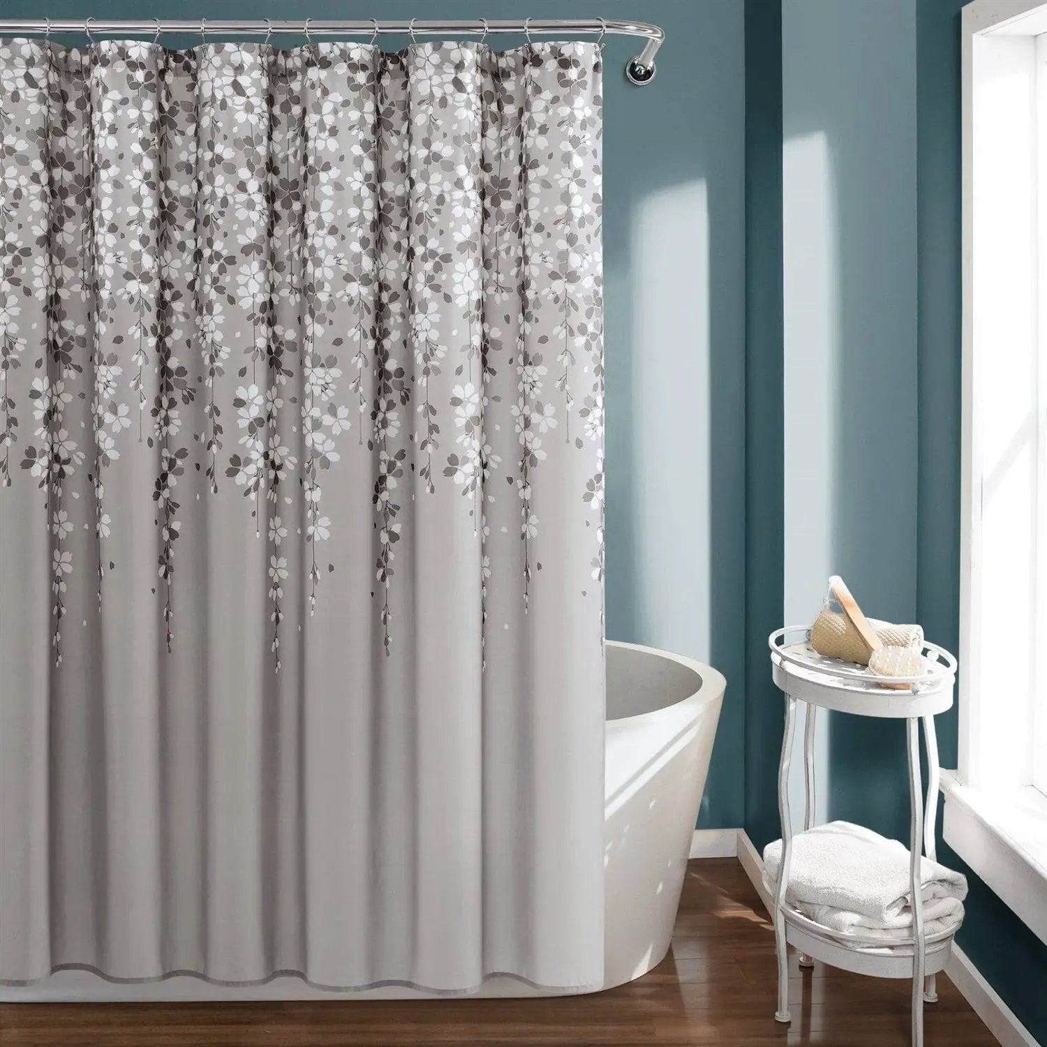 72-inch Grey White Floral Vines and Flowers Shower Curtain by HomePacific