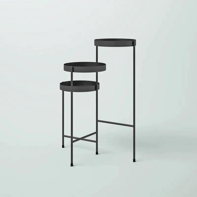 Modern Dark Grey Metal 3-Tier Flower Pot Plant Stand by HomePacific