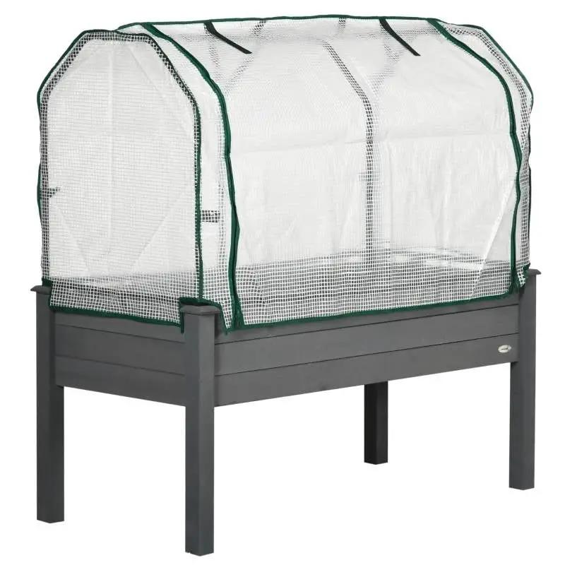 Grey Wood Elevated Raised Garden Bed Planter with Greenhouse Cover by HomePacific