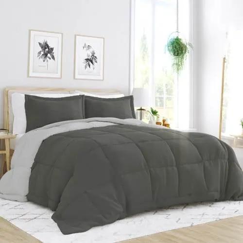 Twin/Twin XL 2-Piece Microfiber Reversible Comforter Set Grey / Light Grey by HomePacific