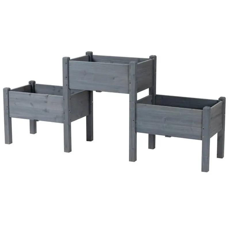 3 Grey Wood Elevated Planter Set Vegetable Herb Flowers Raised Garden Beds by HomePacific