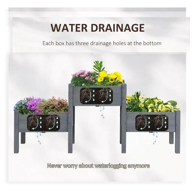 3 Grey Wood Elevated Planter Set Vegetable Herb Flowers Raised Garden Beds by HomePacific