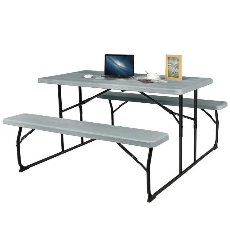 Grey Folding Picnic Table with 2 Benches Outdoor Patio Dining Set by HomePacific