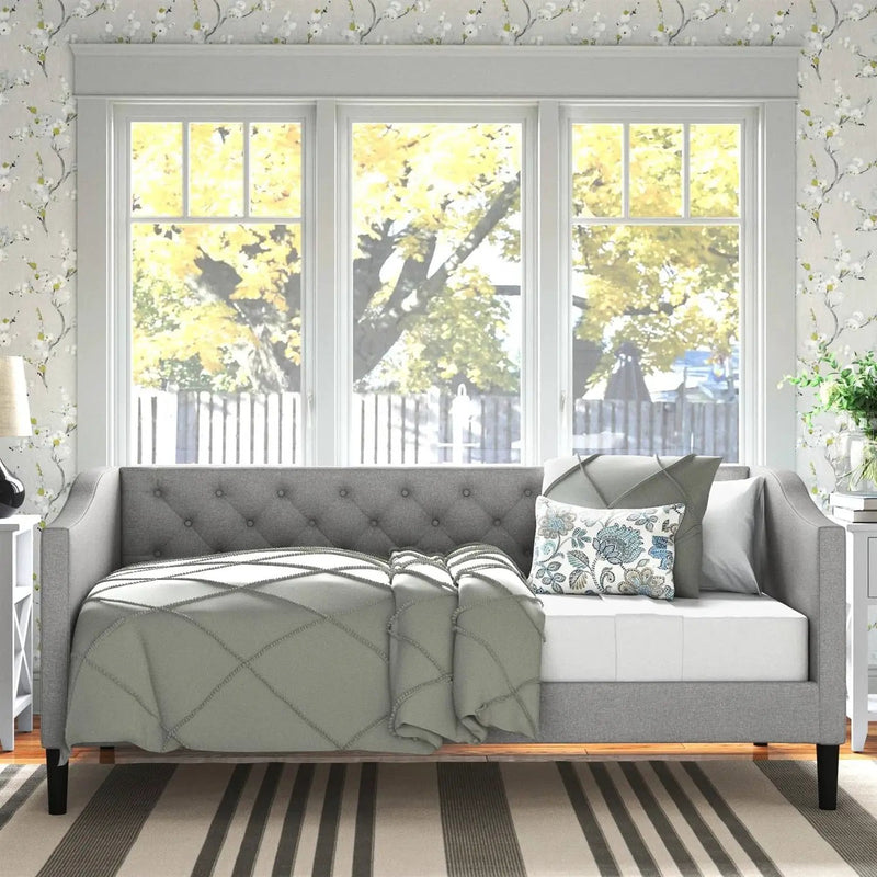 Twin size Modern Grey Fabric Upholstered Button-Tufted Daybed by HomePacific