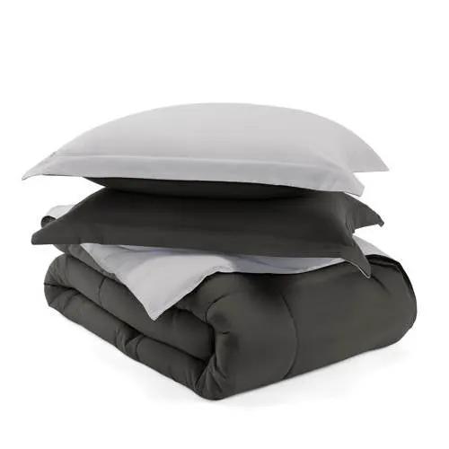 Full/Queen 3-Piece Microfiber Reversible Comforter Set in Grey / Light Grey by HomePacific