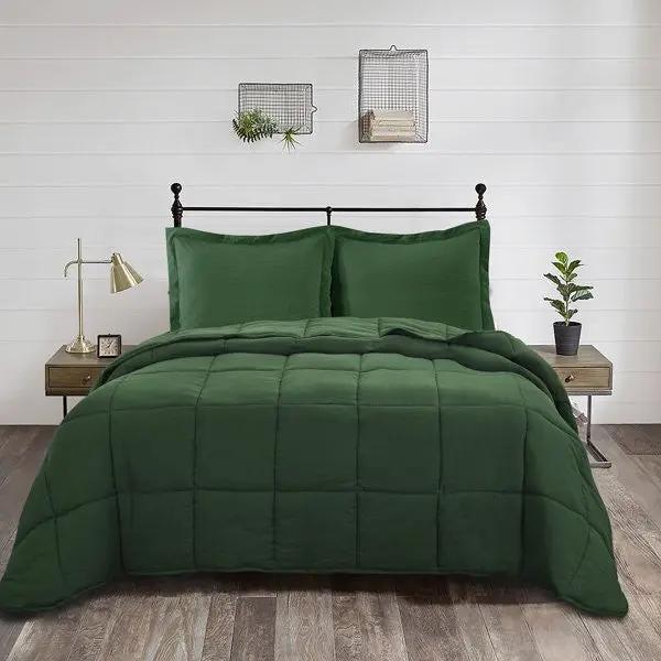 Queen Size Green 3 Piece Microfiber Reversible Comforter Set by HomePacific