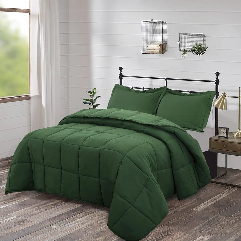 Queen Size Green 3 Piece Microfiber Reversible Comforter Set by HomePacific