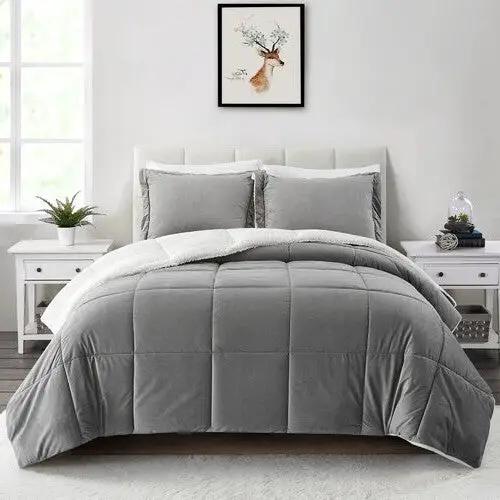 Queen Plush Microfiber Reversible Comforter Set in Grey by HomePacific