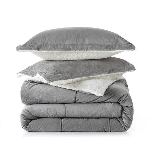 Queen Plush Microfiber Reversible Comforter Set in Grey by HomePacific