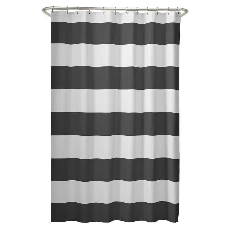 72 x 70 inch Polyester Grey White Nautical Ocean Beach Striped Shower Curtain by HomePacific