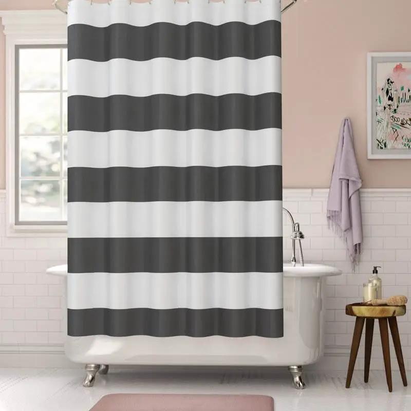72 x 70 inch Polyester Grey White Nautical Ocean Beach Striped Shower Curtain by HomePacific