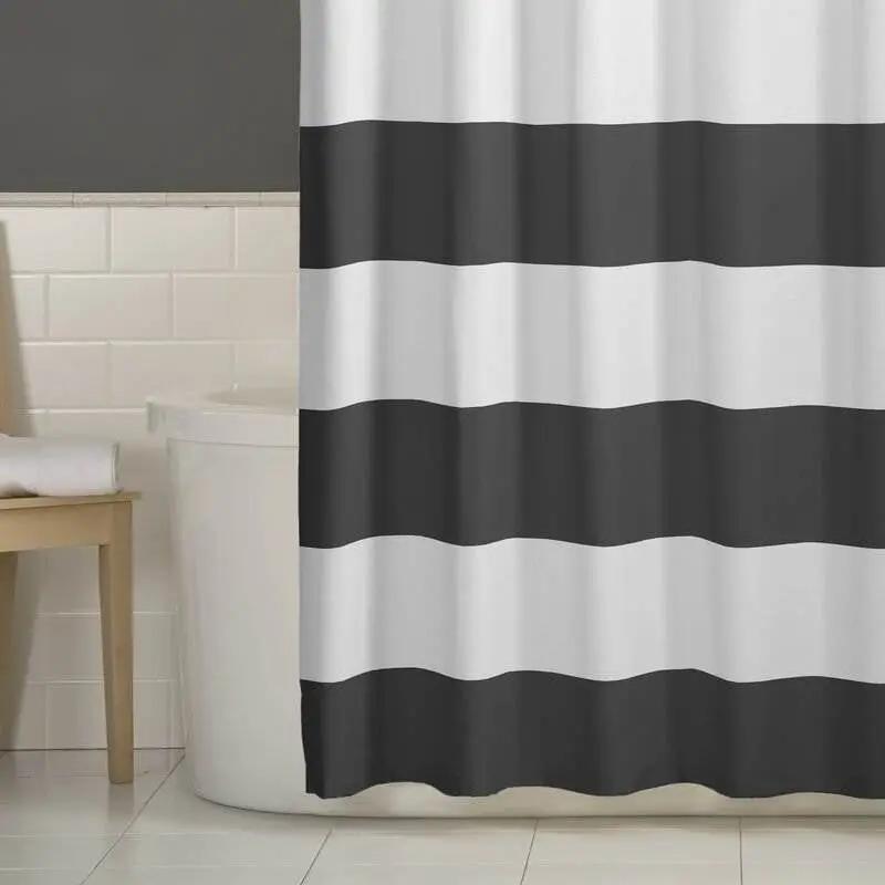 72 x 70 inch Polyester Grey White Nautical Ocean Beach Striped Shower Curtain by HomePacific