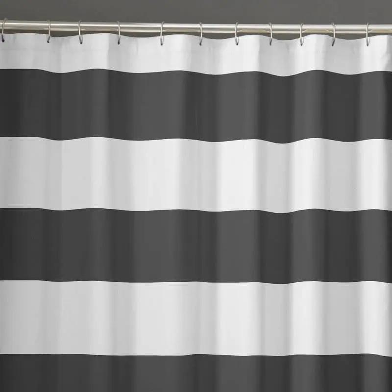 72 x 70 inch Polyester Grey White Nautical Ocean Beach Striped Shower Curtain by HomePacific