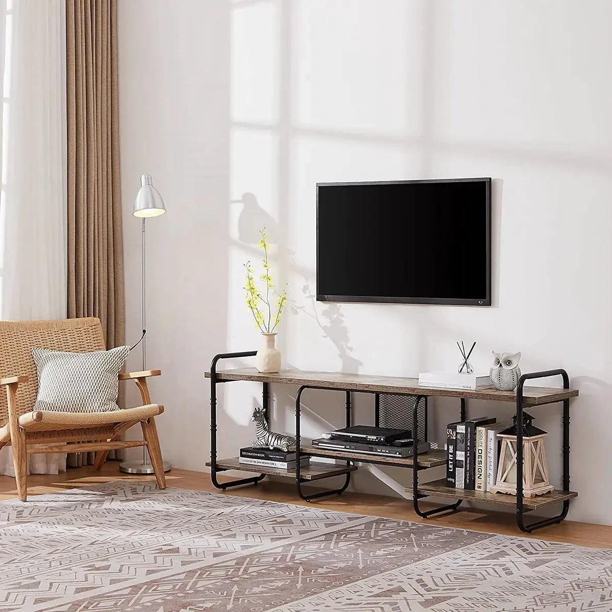 Modern Gray Wood and Metal Entertainment Center TV Stand for TV up to 65-inch by HomePacific