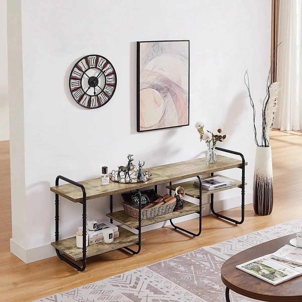 Modern Gray Wood and Metal Entertainment Center TV Stand for TV up to 65-inch by HomePacific