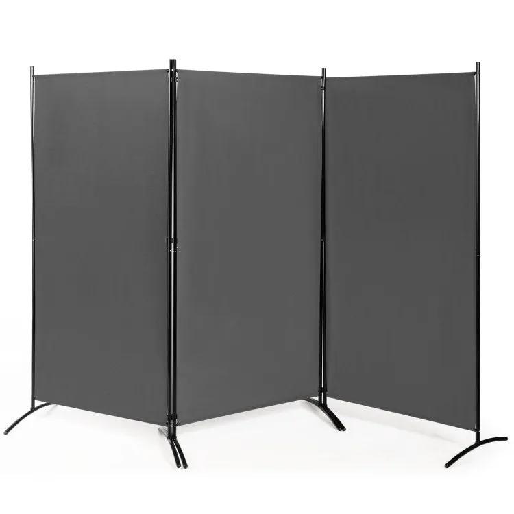 6-Ft Grey 3-Panel Room Divider Screen with Steel Base and Heavy Duty Hinges by HomePacific