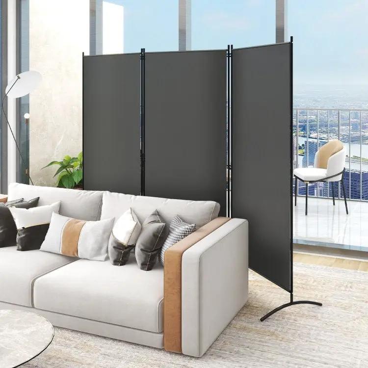 6-Ft Grey 3-Panel Room Divider Screen with Steel Base and Heavy Duty Hinges by HomePacific