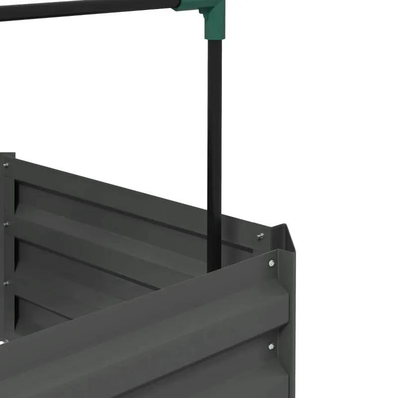 Grey Galvanized Open Bottom Raised Garden Bed Planter with Tomato Cage Trellis by HomePacific