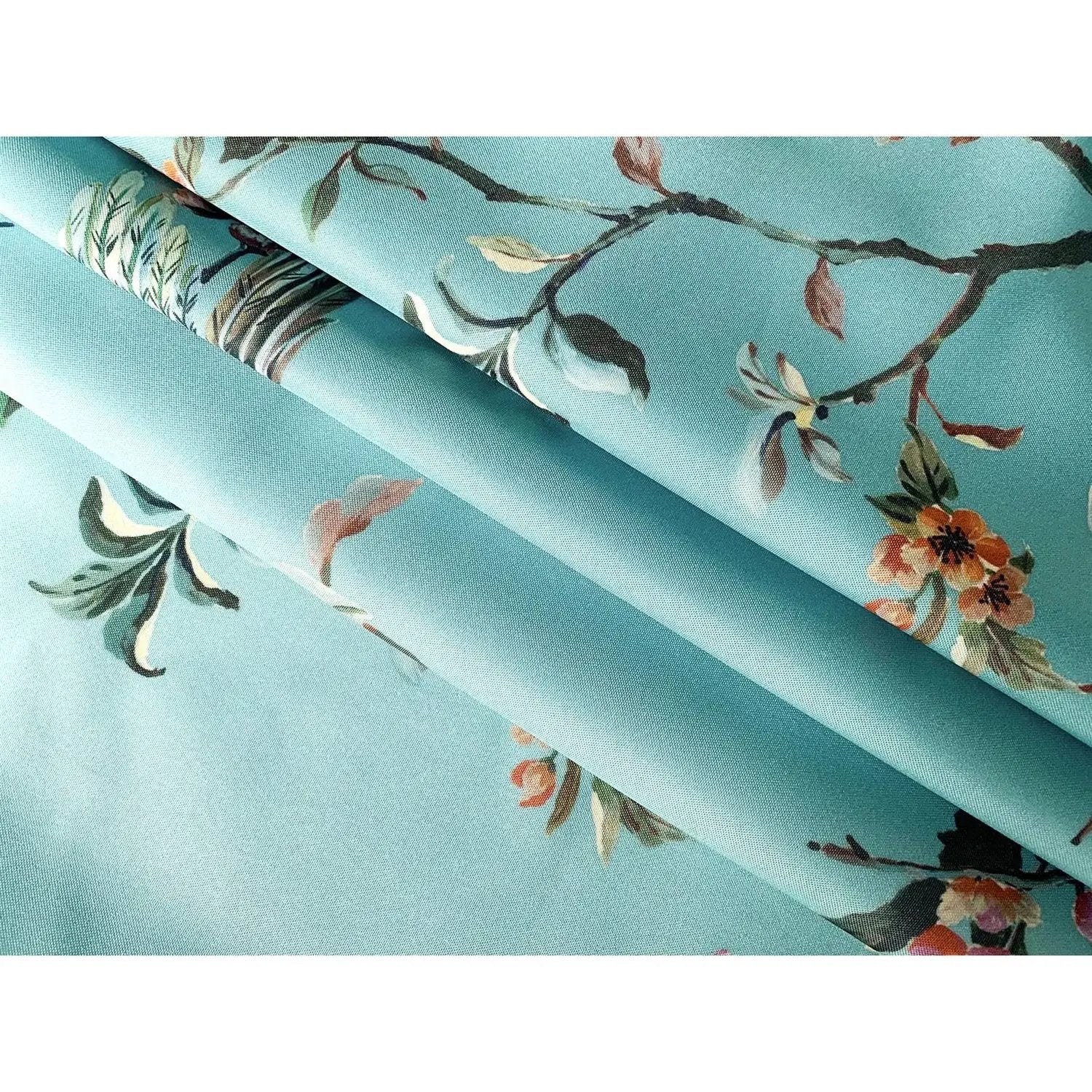 72-in. Teal Blue Green Floral Tree Bird Butterfly Japanese Style Shower Curtain by HomePacific