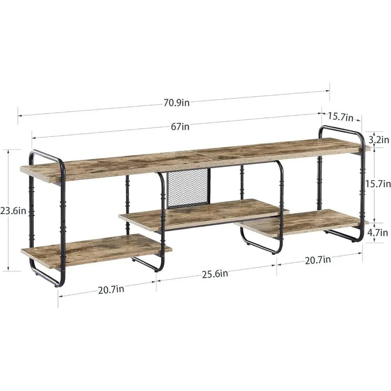 Modern Grey Wood Black Metal Entertainment Center TV Stand for TV up to 75-inch by HomePacific