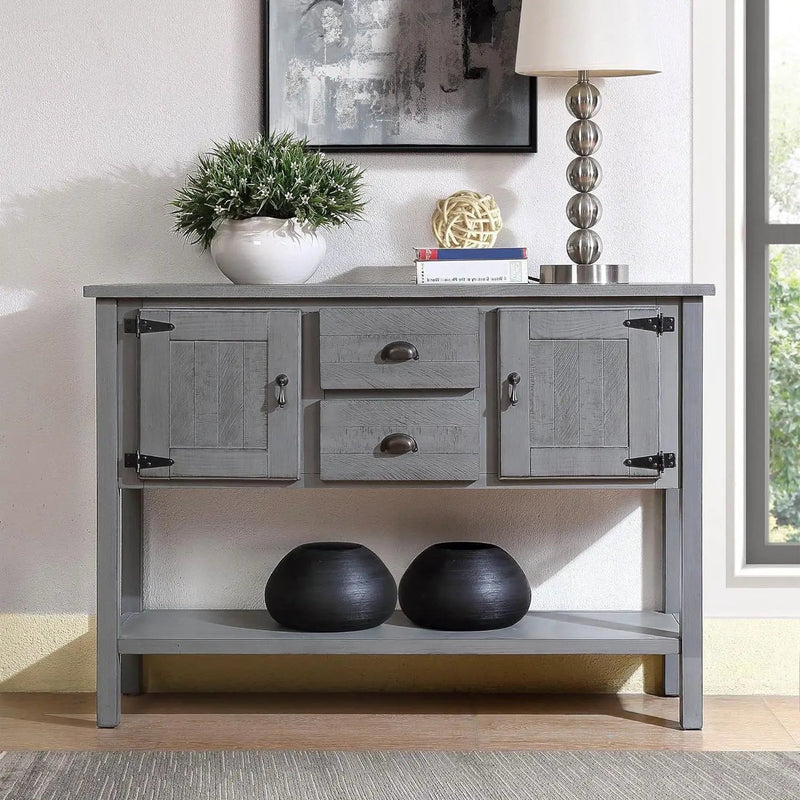 Solid Wood Farmhouse Sofa Table Sideboard Cabinet with Storage Drawers in Grey by HomePacific