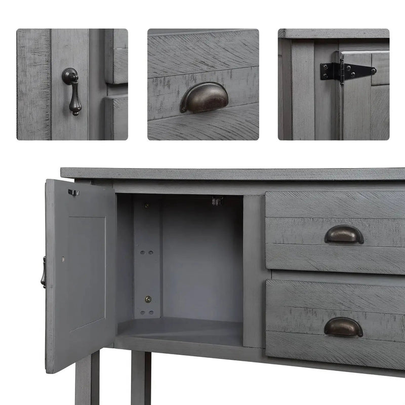 Solid Wood Farmhouse Sofa Table Sideboard Cabinet with Storage Drawers in Grey by HomePacific